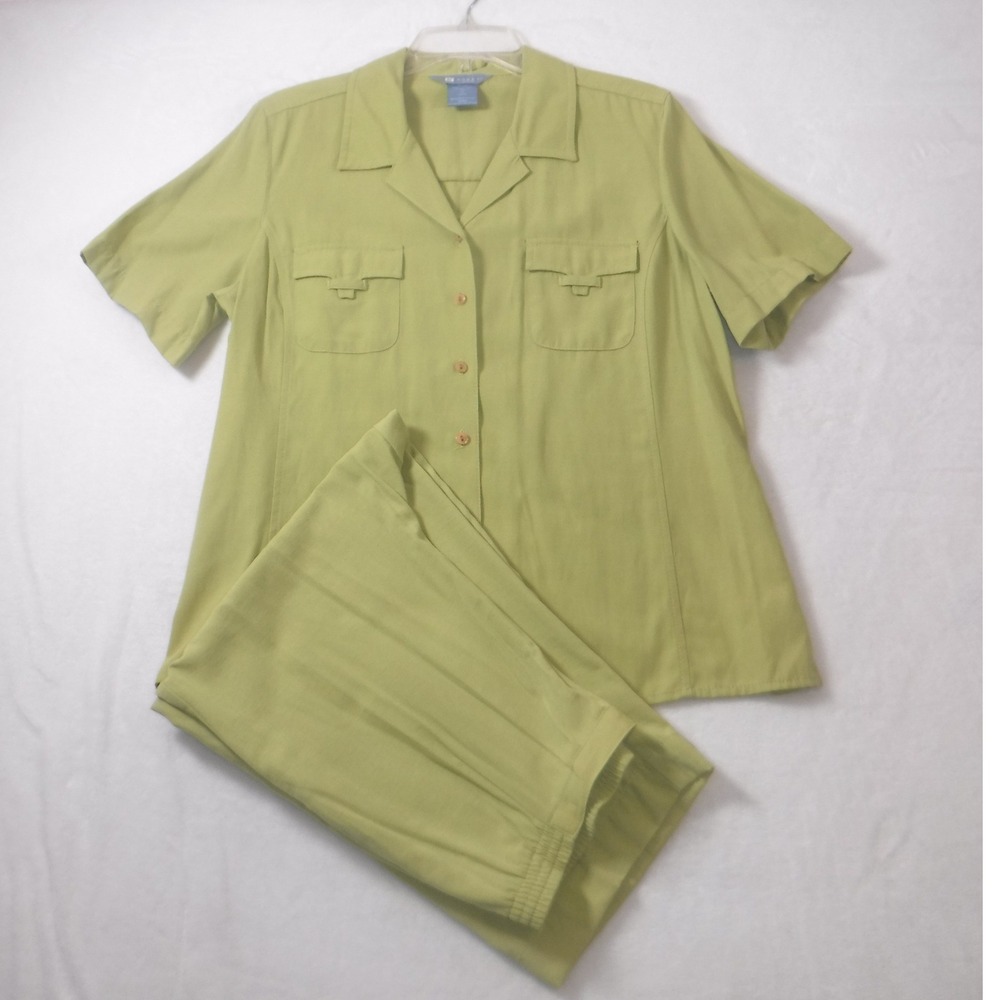 Koret Women's Petite Large Sage Green Elastic Waist Cropped Pant Suit